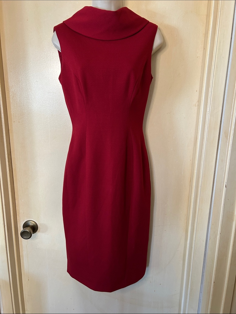 Karen Millen Sleeveless Burgundy Midi Dress with Draped Collar size 6